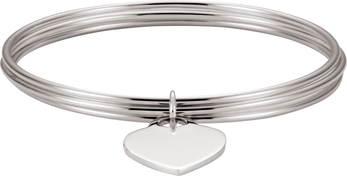 Sterling Silver Heart Charm Bangle 8