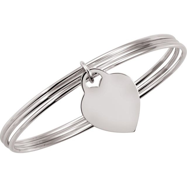Sterling Silver Heart Charm Bangle 8