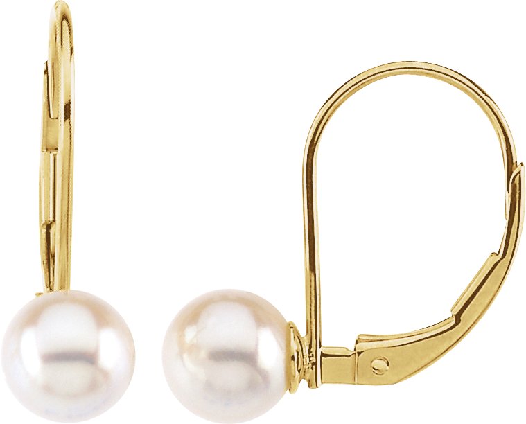 14K Yellow 6 mm Round Akoya Cultured Pearl Lever Back Earrings Ref. 1878467