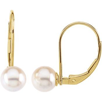 14K Yellow 7 mm Round Akoya Cultured Pearl Lever Back Earrings Ref. 1848521