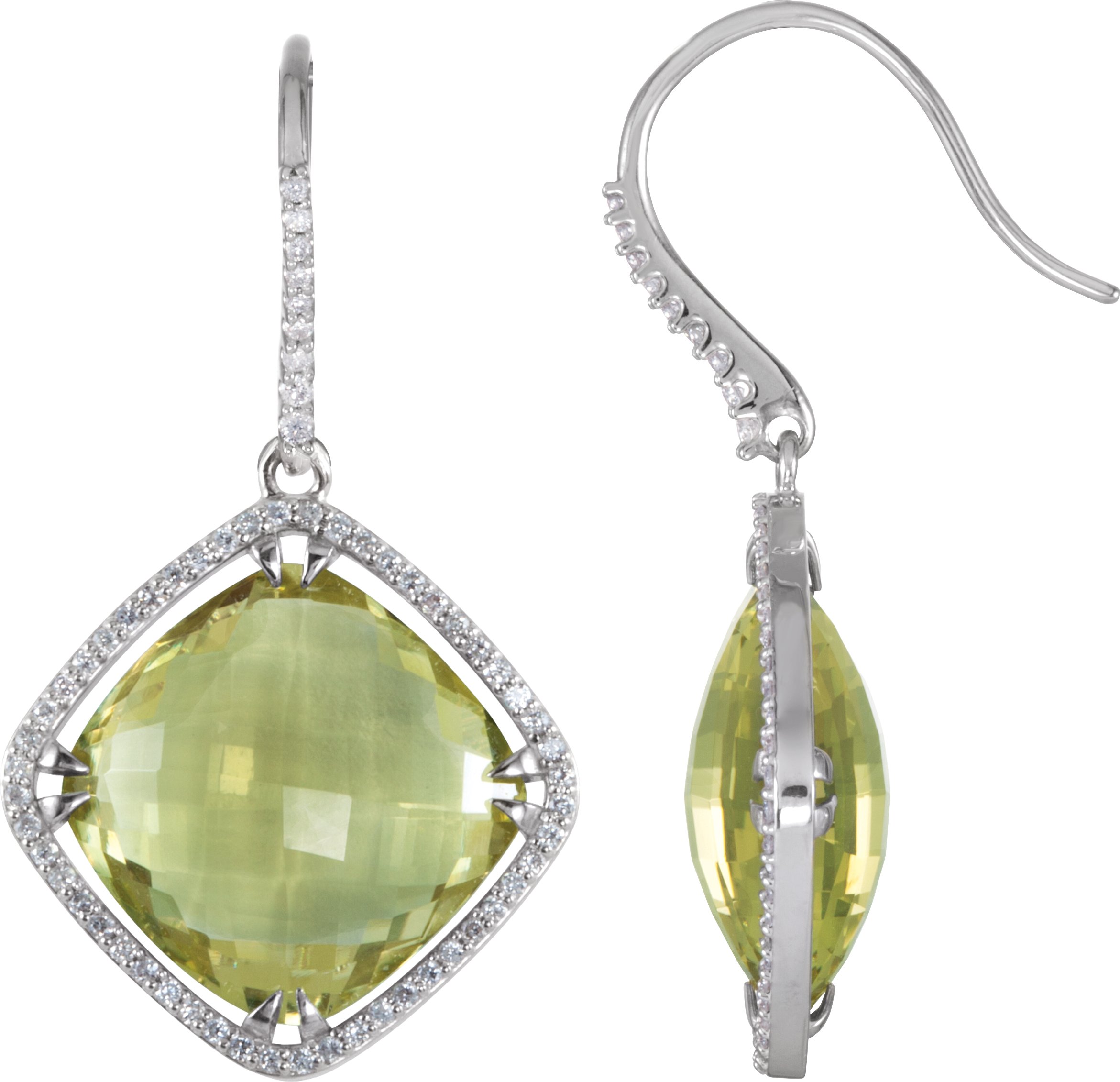 Sterling Silver Lemon Quartz & 5/8 CTW Diamond Halo-Style Earrings