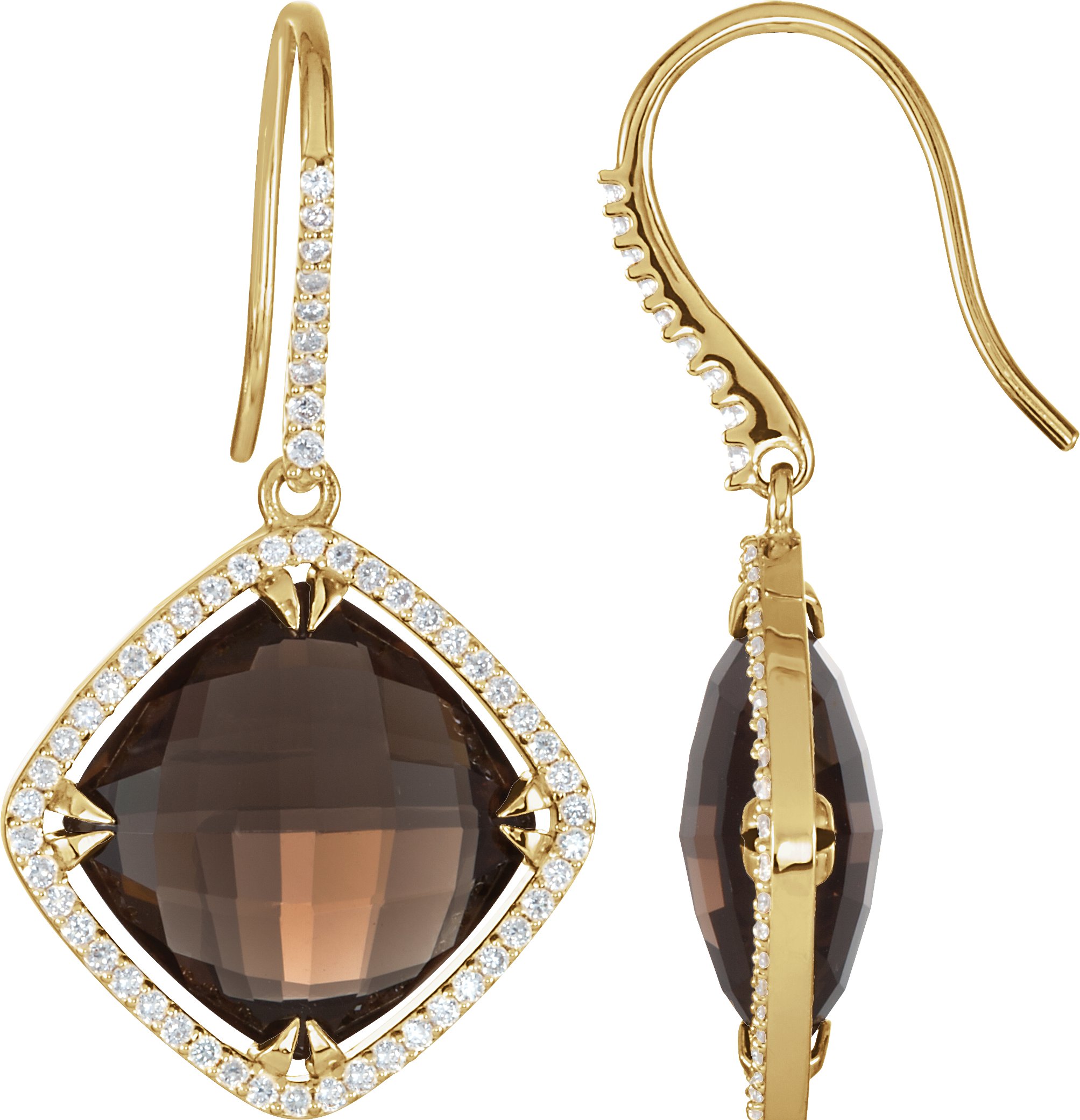 14K Yellow Natural Smoky Quartz & 5/8 CTW Natural Diamond Halo-Style Earrings