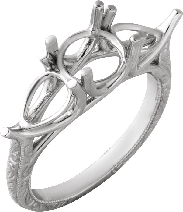 Three-Stone Engagement Ring - 14K White - Round stone
