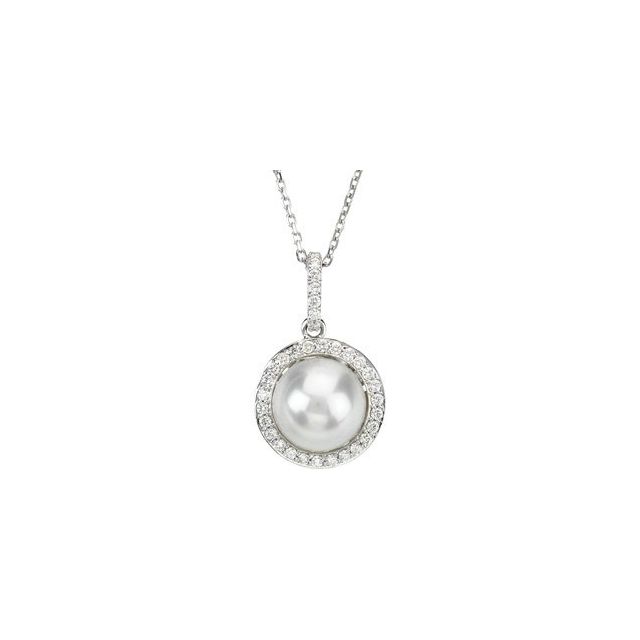 14K White Cultured White Freshwater Pearl & 1/3 CTW Natural Diamond 18