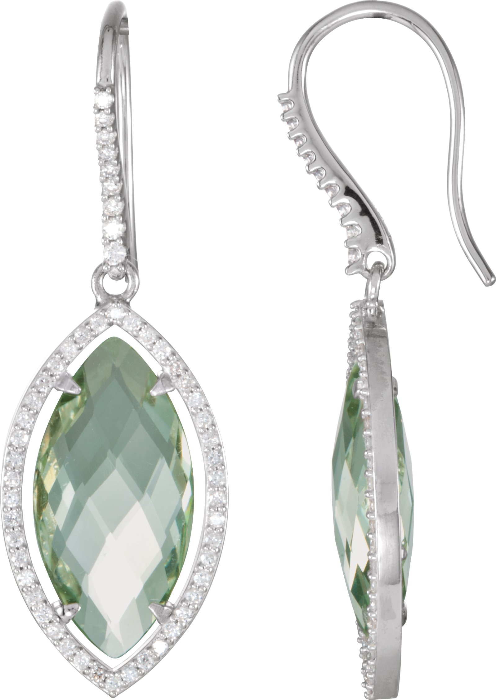 Sterling Silver Halo Style Marquise Shaped Dangle Earrings Ref 3625918