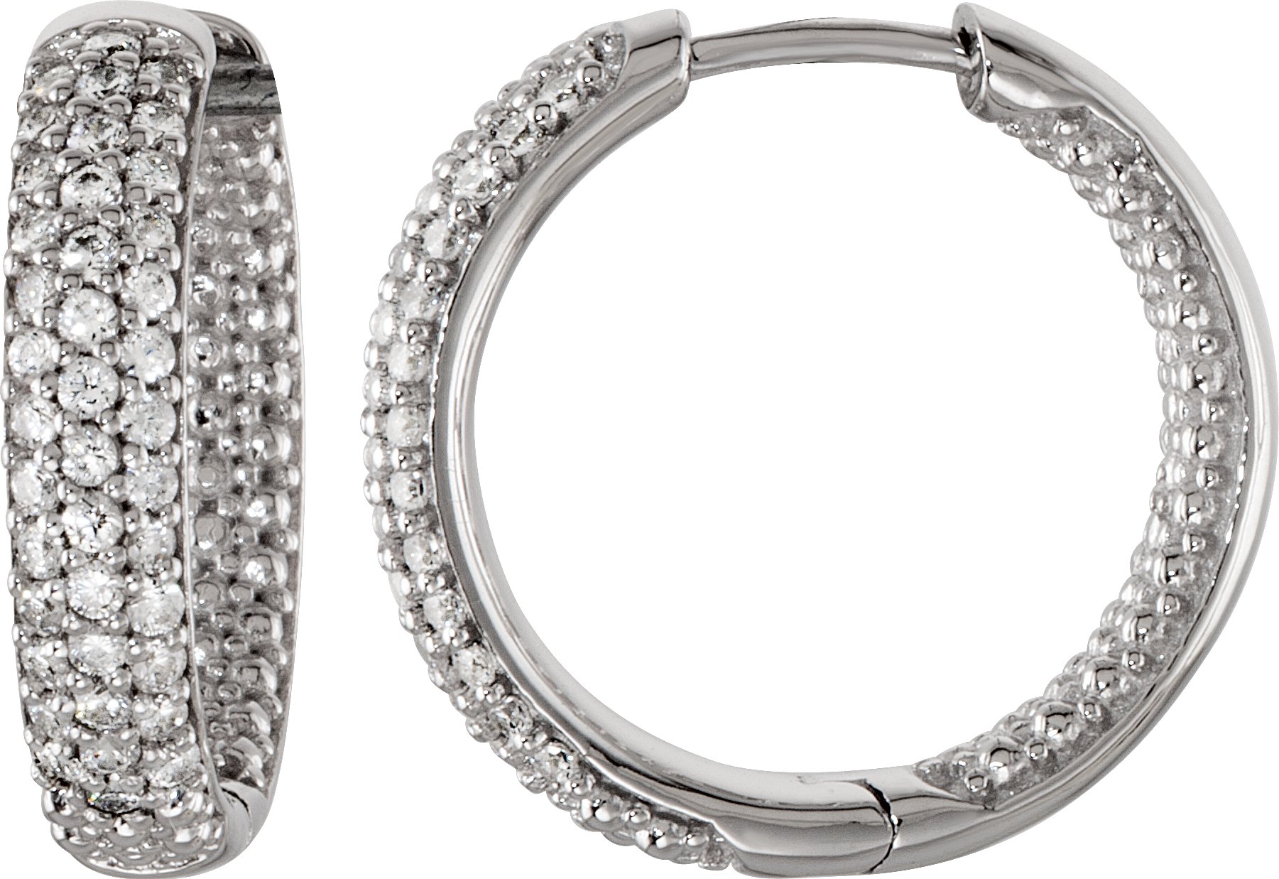 Sterling Silver Imitation White Cubic Zirconia Inside-Outside 19 mm Hoop Earrings