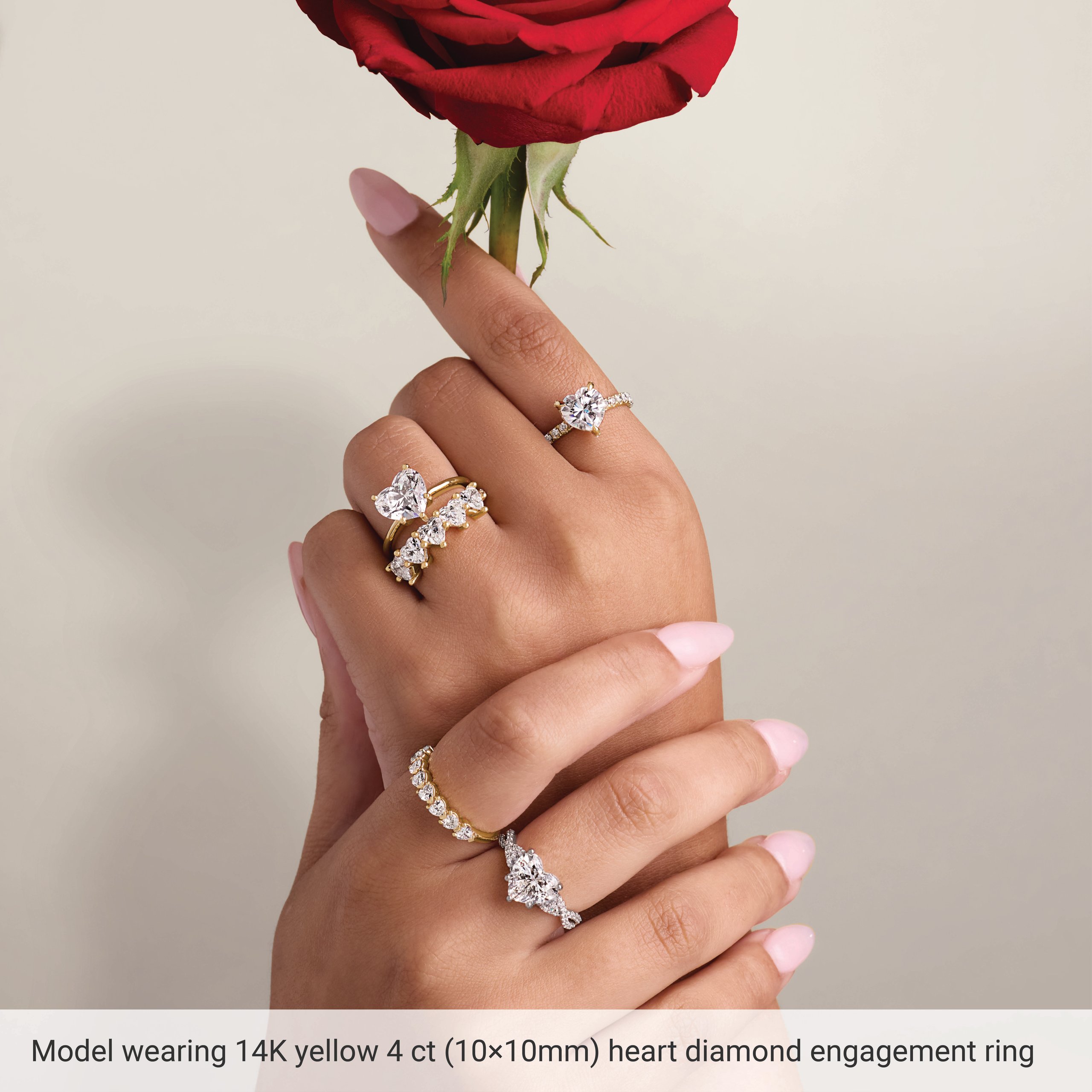 14K Rose Gold 8x8 mm Heart Engagement Ring Mounting fully set