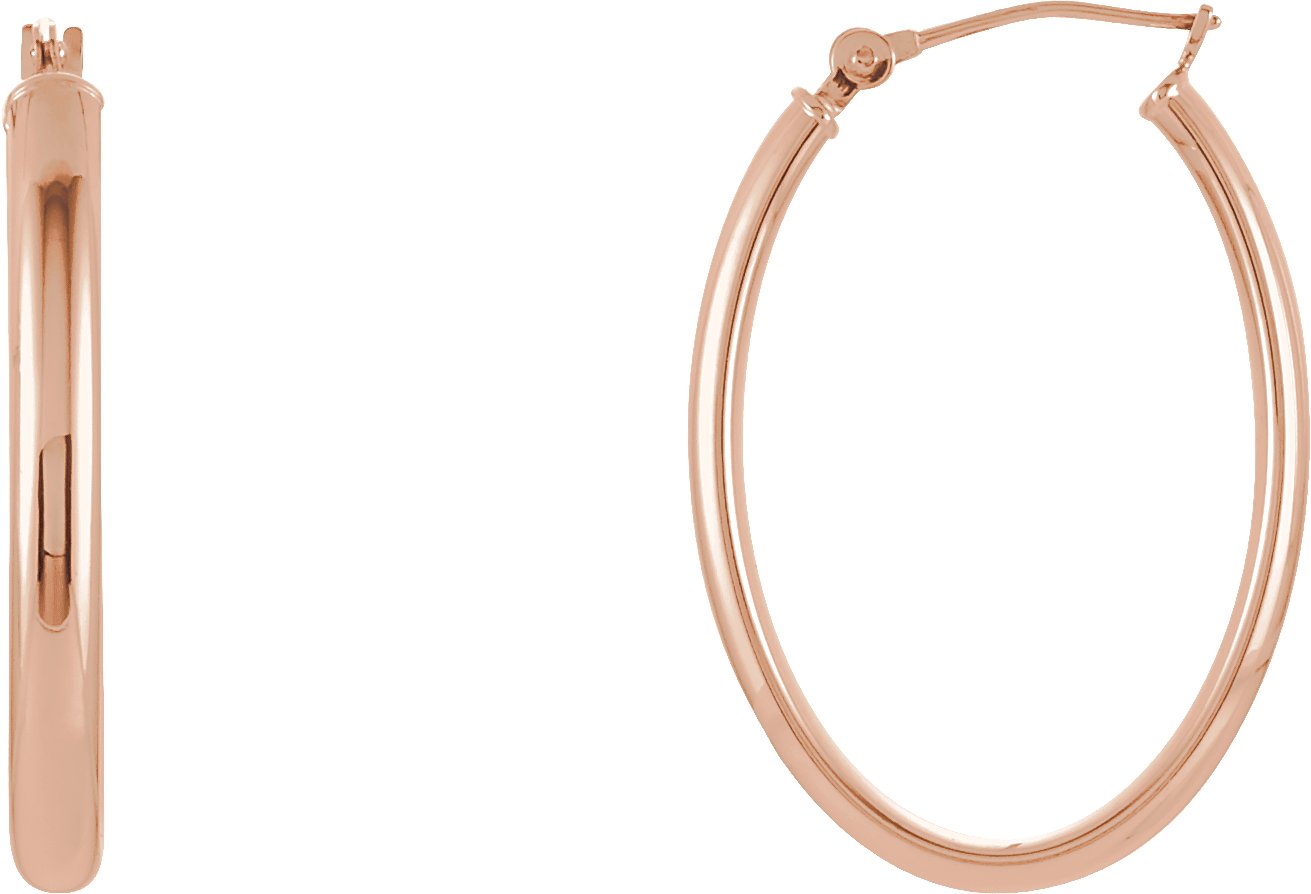 14K Rose 20 mm Oval Hoop Earrings