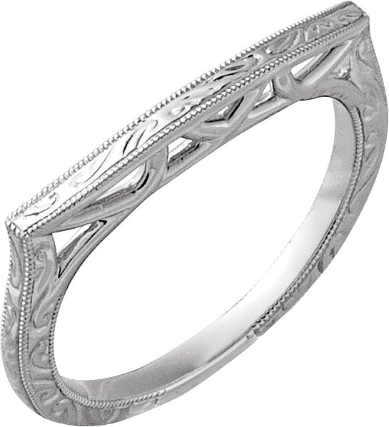 14K White Engraved Matching Band