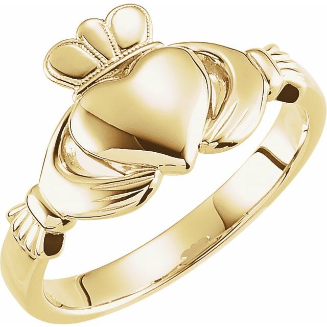 14K Yellow 7.5 mm Claddagh Ring Size 7