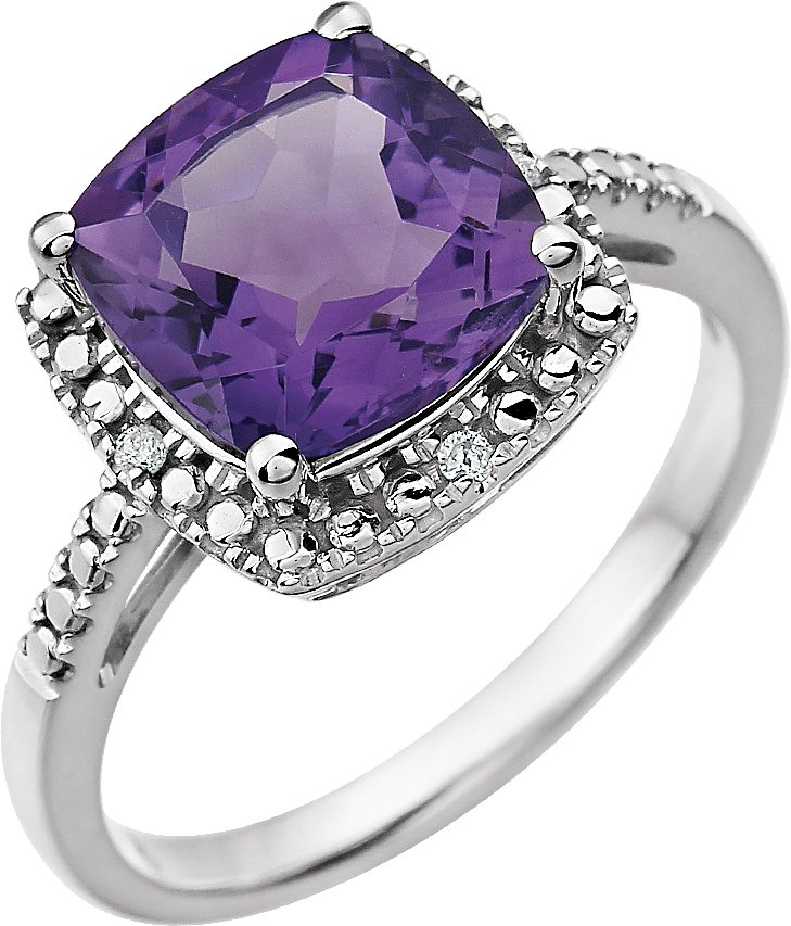 14K White Natural Amethyst & .03 CTW Natural Diamond Ring