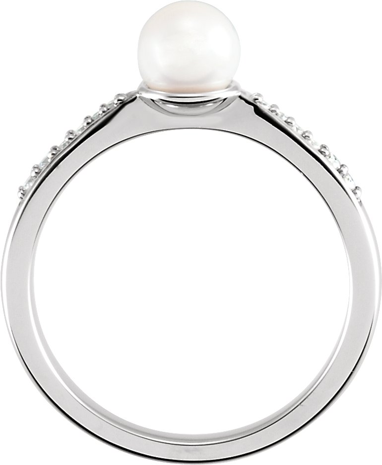 Alternative view of Cultured White Freshwater Pearl And .06 CTW Natural Diamond Ring – 14K White Gold