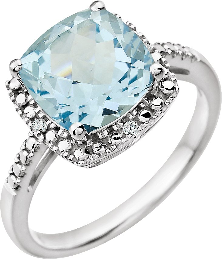 14K White Natural Sky Blue Topaz & .03 CTW Natural Diamond Ring    