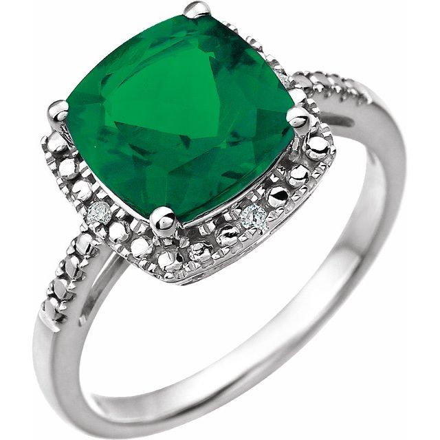 14K White Lab-Grown Emerald & .03 CTW Natural Diamond Ring  