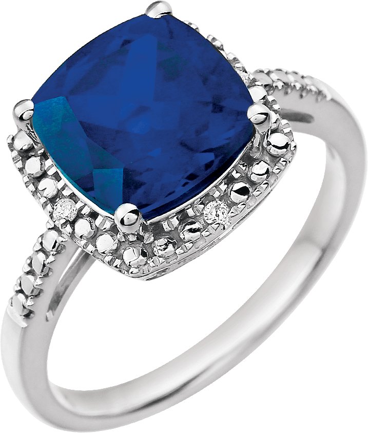 14K White Lab-Grown Blue Sapphire & .03 CTW Natural Diamond Ring 