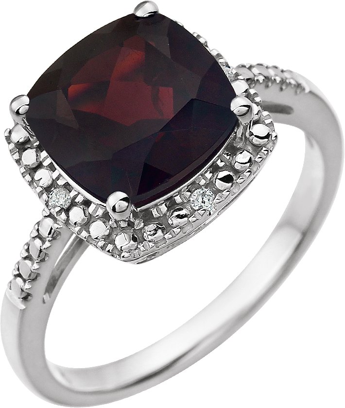 14K White Natural Mozambique Garnet & .03 CTW Natural Diamond Ring   