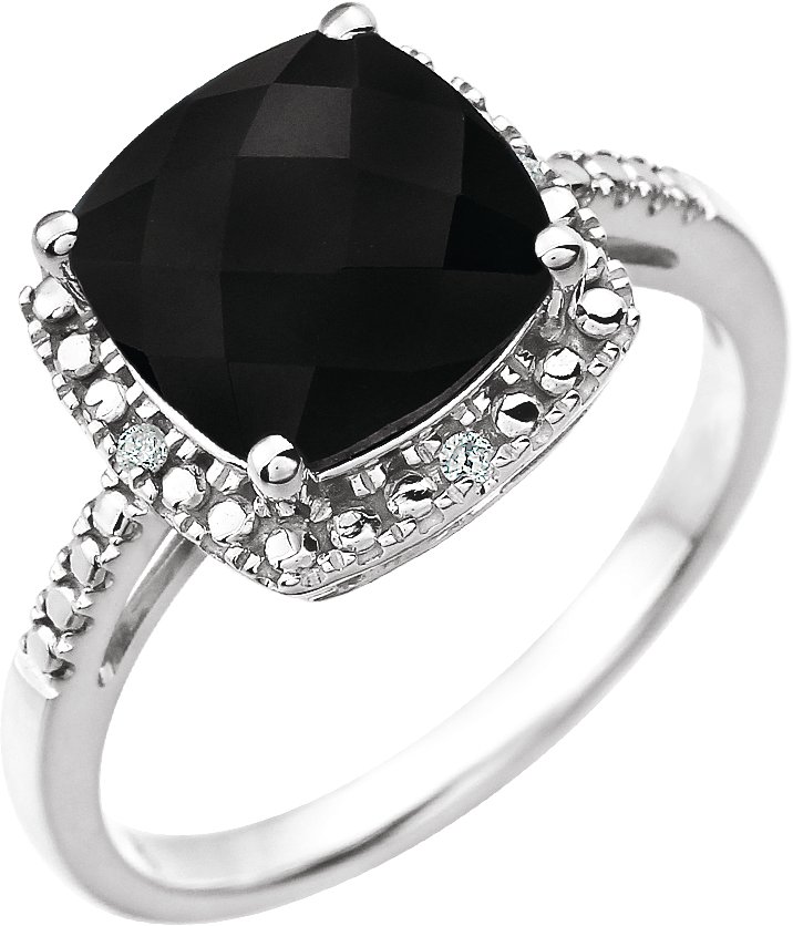 14K White Natural Black Onyx & .03 CTW Natural Diamond Ring   