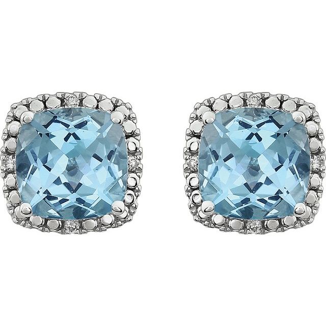 14K White Natural Sky Blue Topaz & .06 CTW Natural Diamond Earrings   