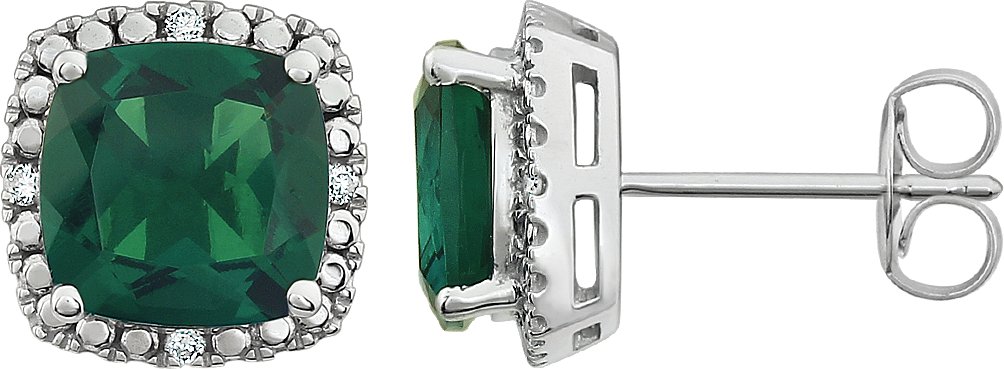 14K White Lab-Grown Emerald & .06 CTW Natural Diamond Earrings