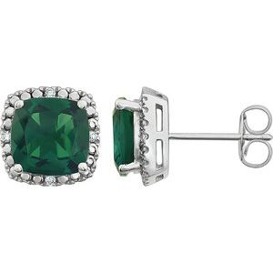 14K White Lab-Grown Emerald & .06 CTW Natural Diamond Earrings