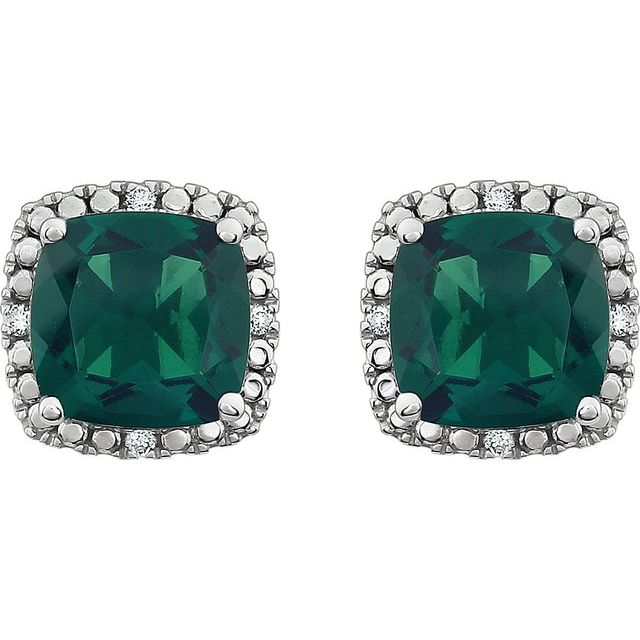 14K White Lab-Grown Emerald & .06 CTW Natural Diamond Earrings