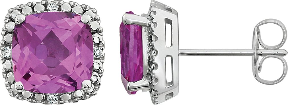 14K White Lab-Grown Pink Sapphire & .06 CTW Natural Diamond Earrings 