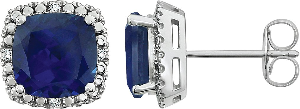 14K White Lab-Grown Blue Sapphire & .06 CTW Natural Diamond Earrings 