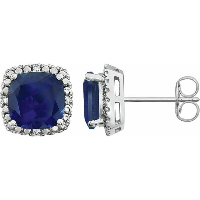 14K White Lab-Grown Blue Sapphire & .06 CTW Natural Diamond Earrings 