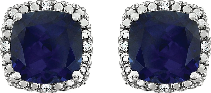 14K White Lab-Grown Blue Sapphire & .06 CTW Natural Diamond Earrings 