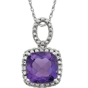 14K White Natural Amethyst & .03 CTW Natural Diamond 18" Necklace