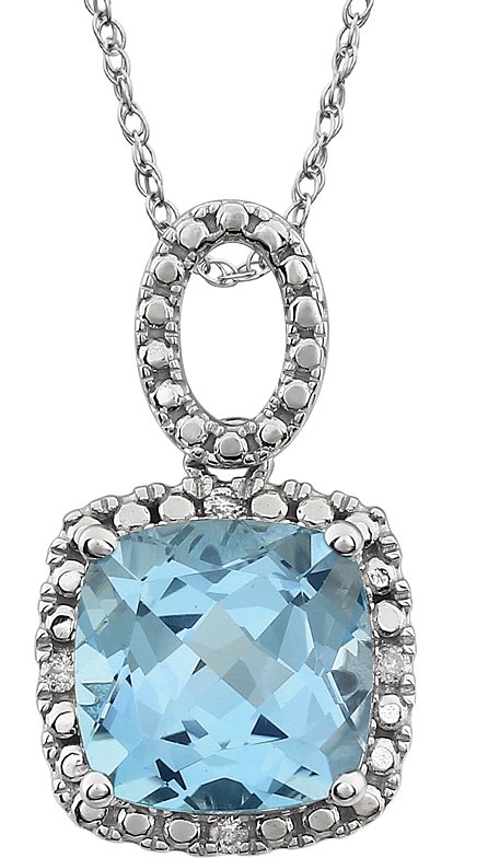 14K White Natural Sky Blue Topaz & .03 CTW Natural Diamond 18" Necklace