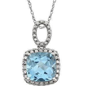 14K White Natural Sky Blue Topaz & .03 CTW Natural Diamond 18" Necklace