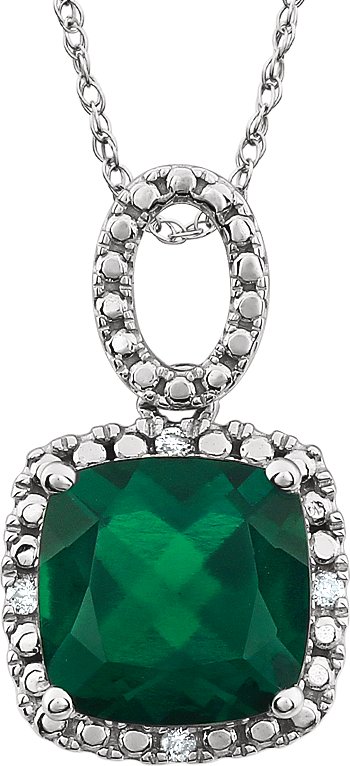 14K White Lab-Grown Emerald & .03 CTW Natural Diamond 18" Necklace