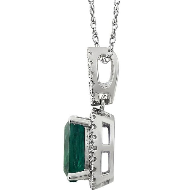 14K White Lab-Grown Emerald & .03 CTW Natural Diamond 18 Necklace
