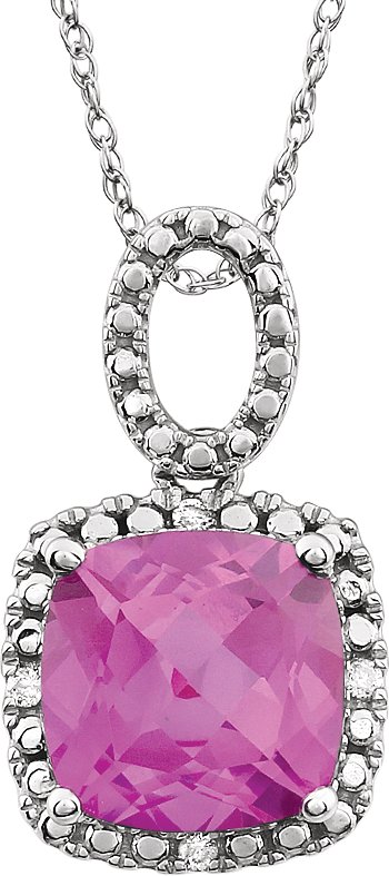 14K White Lab-Grown Pink Sapphire & .03 CTW Natural Diamond 18" Necklace