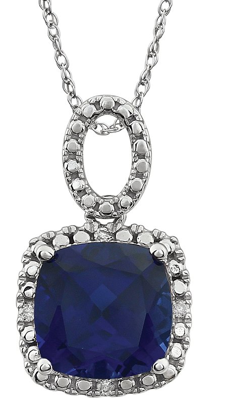 14K White Lab-Grown Blue Sapphire & .03 CTW Natural Diamond 18 Necklace