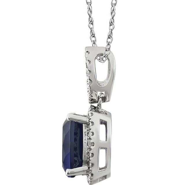 14K White Lab-Grown Blue Sapphire & .03 CTW Natural Diamond 18 Necklace