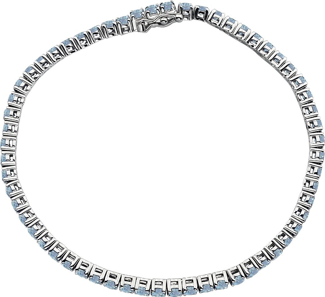 14K White Natural Aquamarine Line 7.25" Bracelet