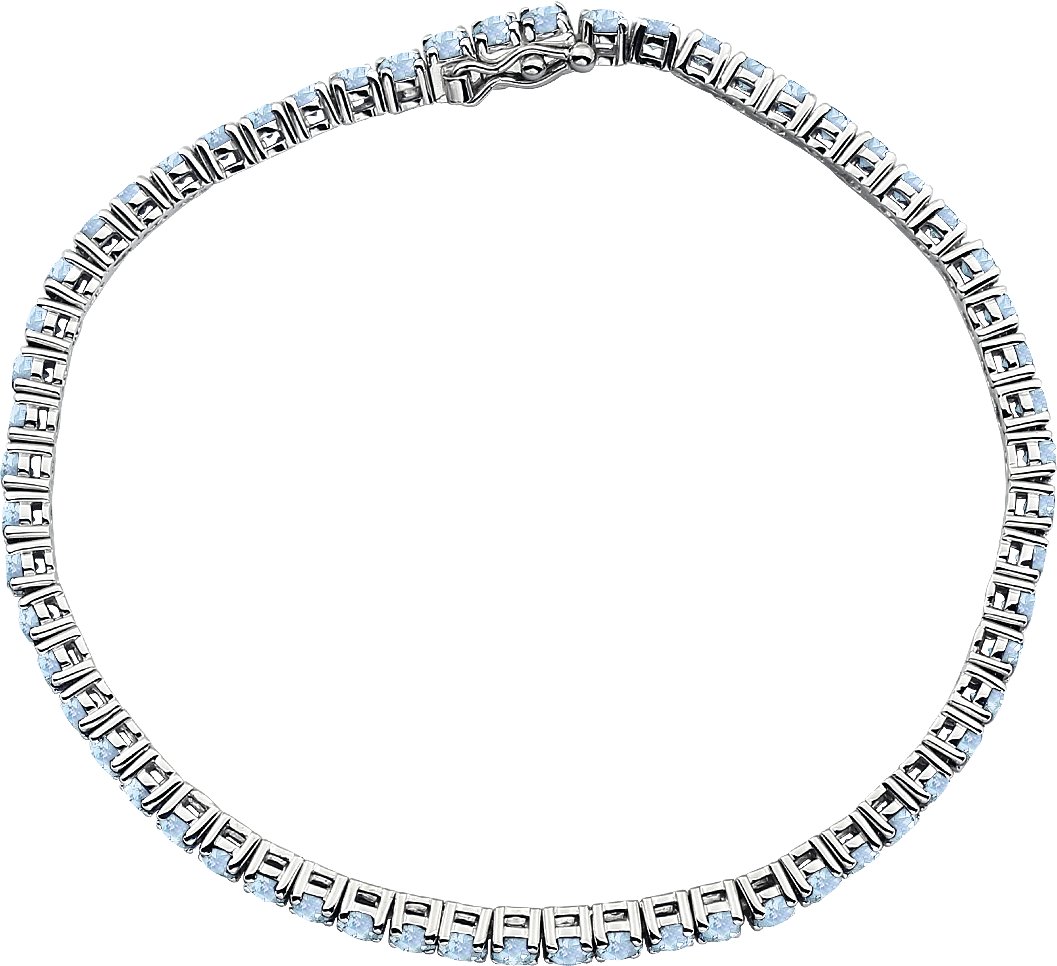 14K White Natural Aquamarine Line 7.25" Bracelet