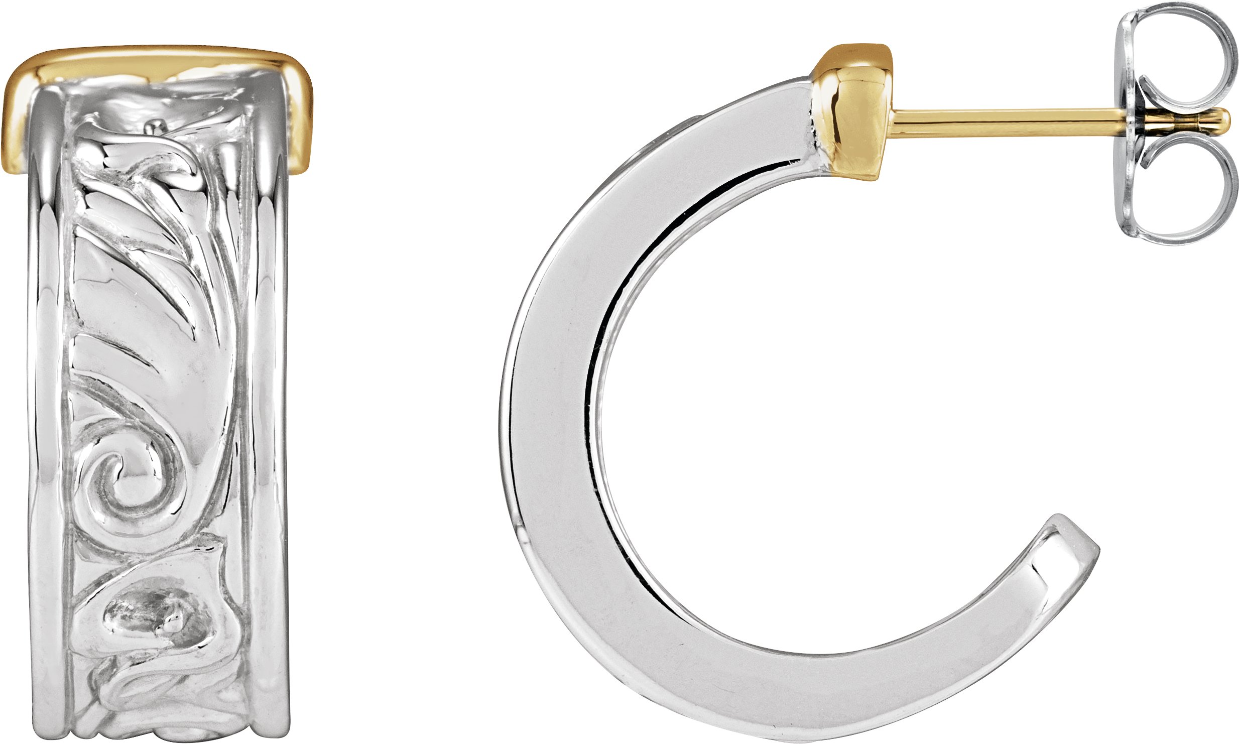 Calla Lily J-Hoop Earrings – Sterling Silver & 14K Yellow Gold