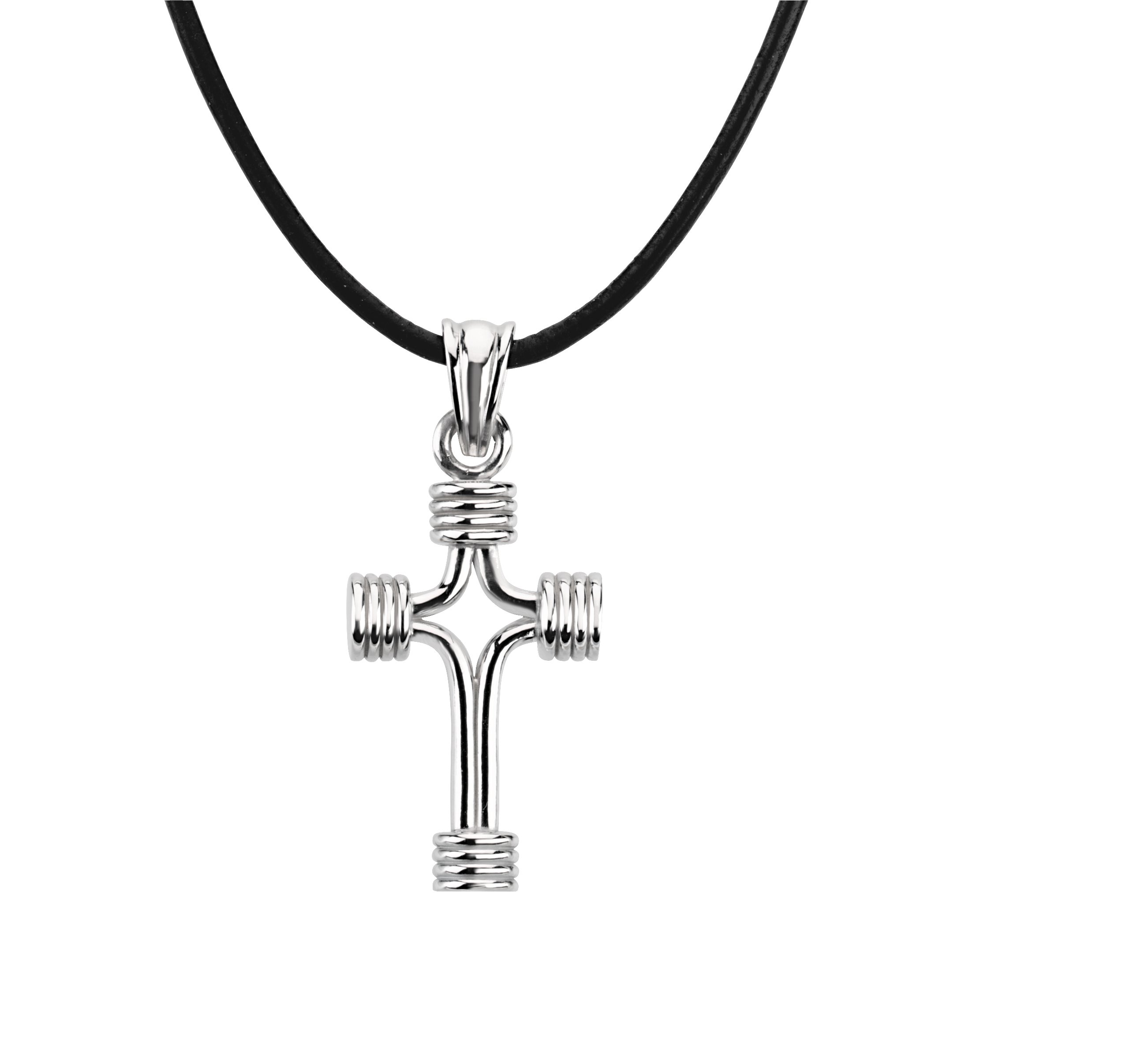 Tubular Cross Pendant with Black Leather Cord 33.75 x 23.25mm Ref 298986