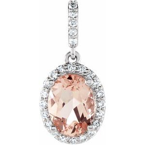 14K White Natural Pink Morganite & 1/6 CTW Natural Diamond Pendant