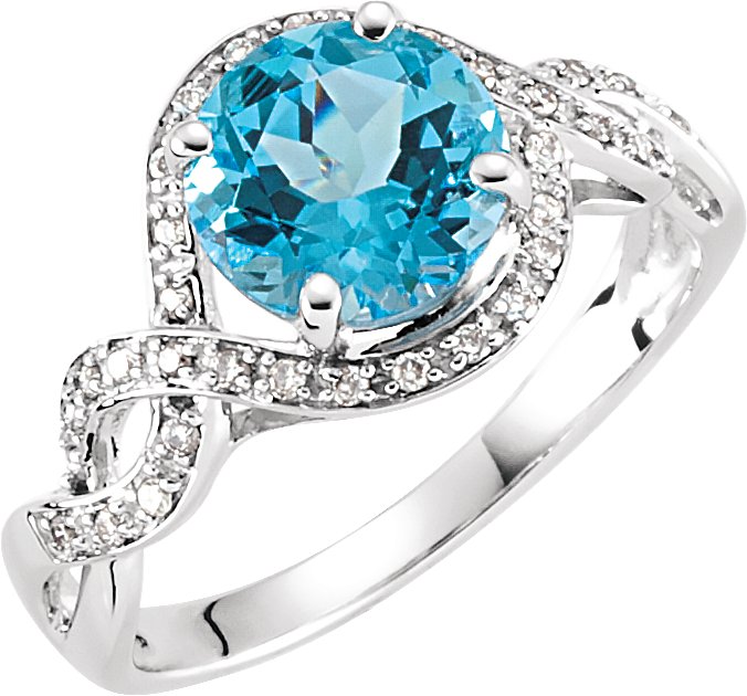 14K White Natural Swiss Blue Topaz & 1/6 CTW Natural Diamond Ring