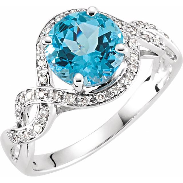 14K White Natural Swiss Blue Topaz & 1/6 CTW Natural Diamond Ring