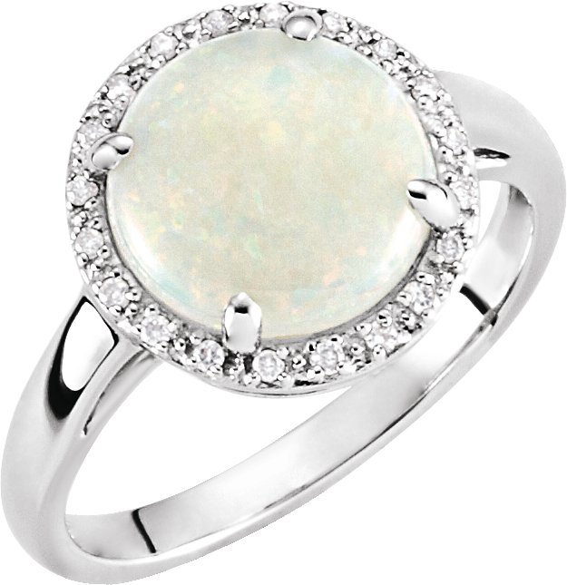 14K White Natural White Opal & .07 CTW Natural Diamond Ring