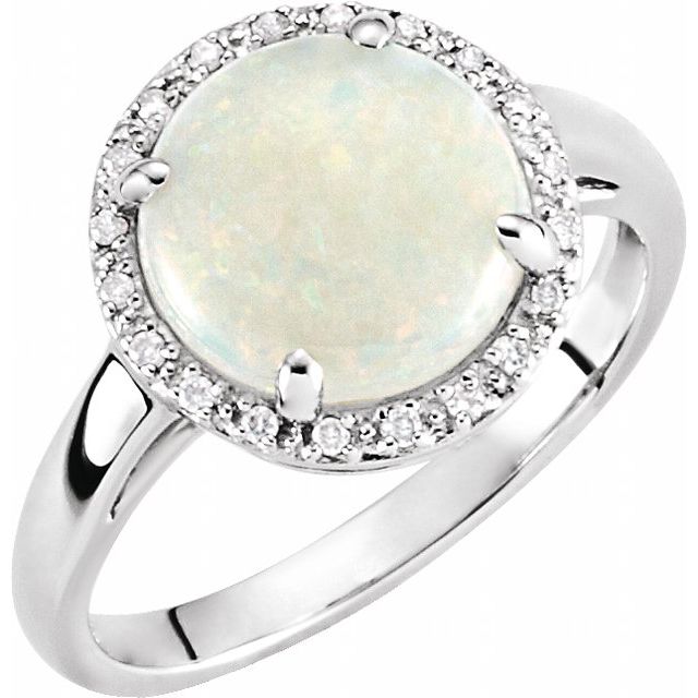 14K White Natural Opal & .07 CTW Natural Diamond Ring