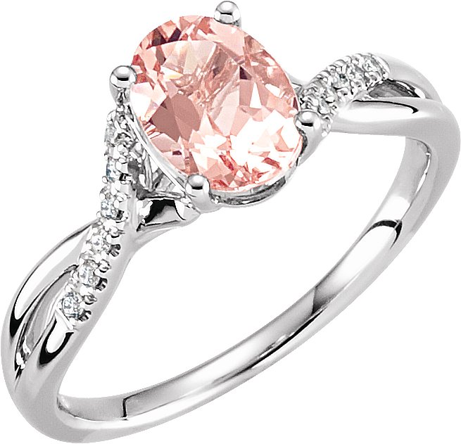 14K White Natural Pink Morganite & .06 CTW Natural Diamond Ring Size 7