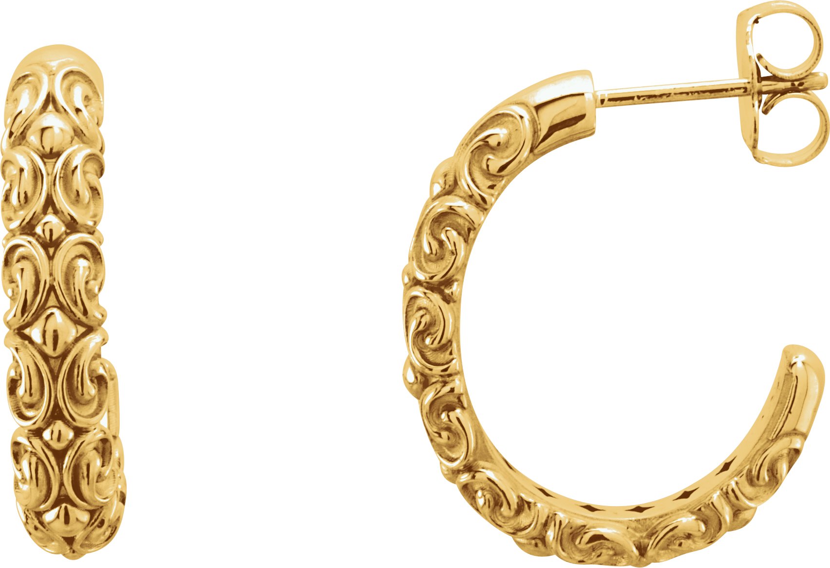 14K Yellow 20 mm Sculptural J-Hoop Earrings