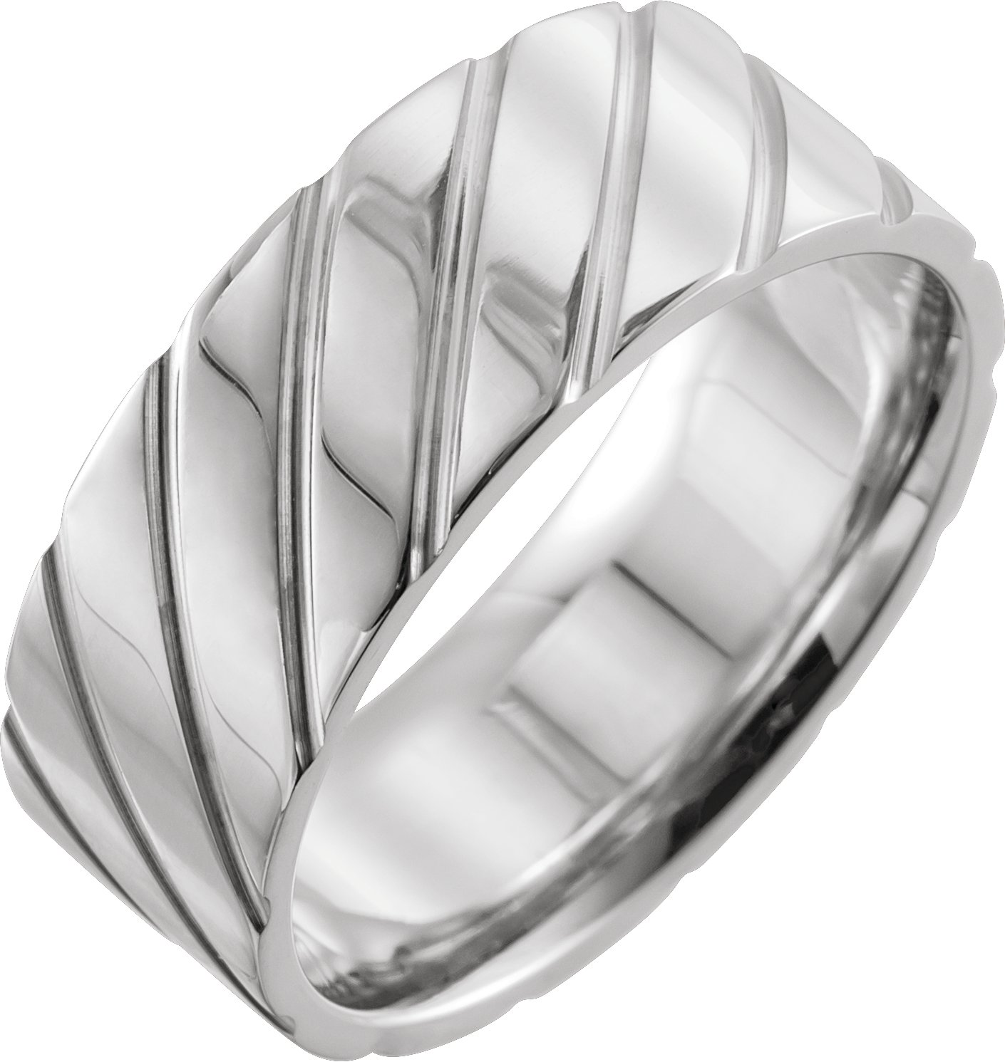 Diagonal Grooved Comfort-Fit Flat Band