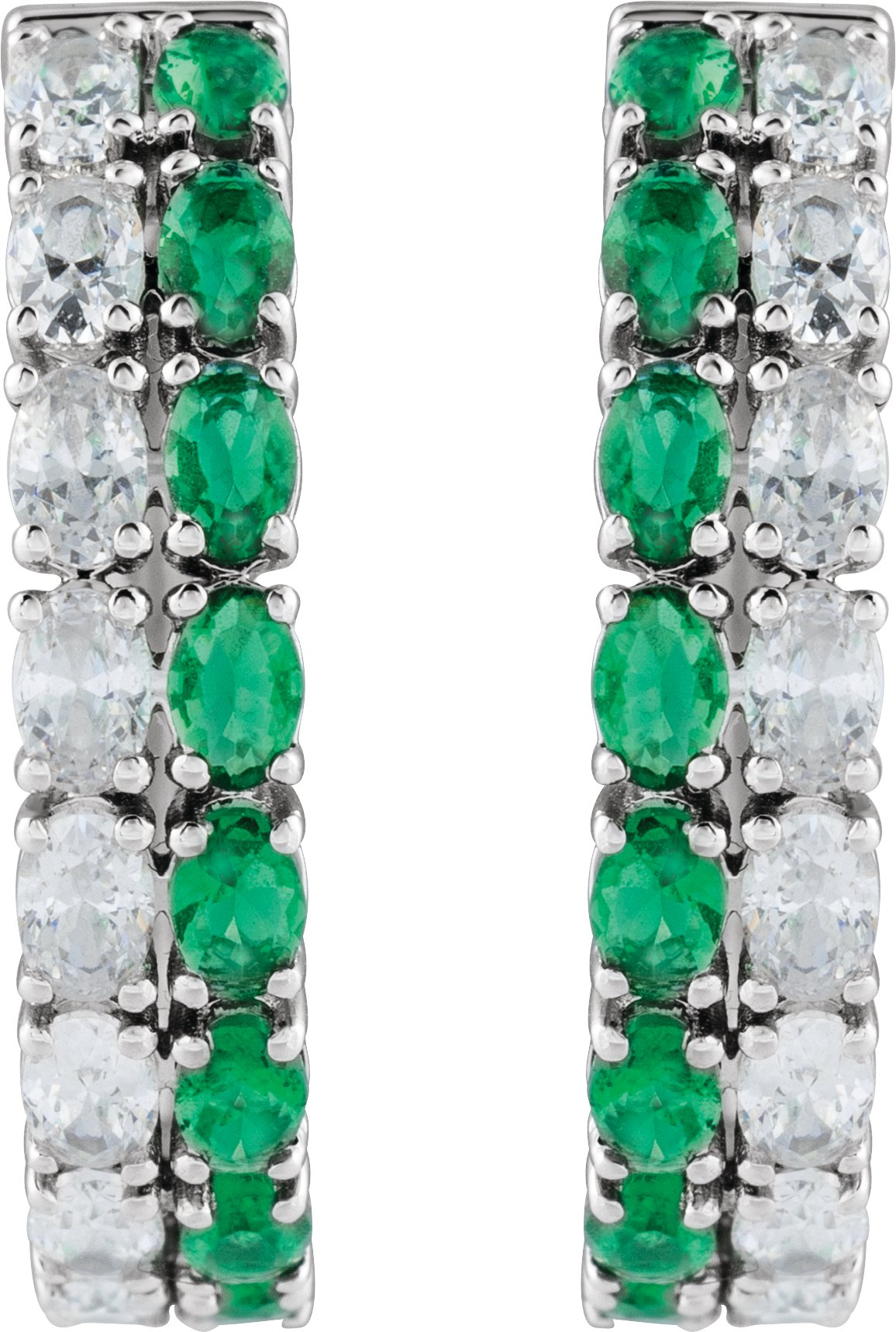 Lab-Grown Emerald & 1 5/8 CTW Lab-Grown Diamond 20.5 mm Hoop Earrings view 2